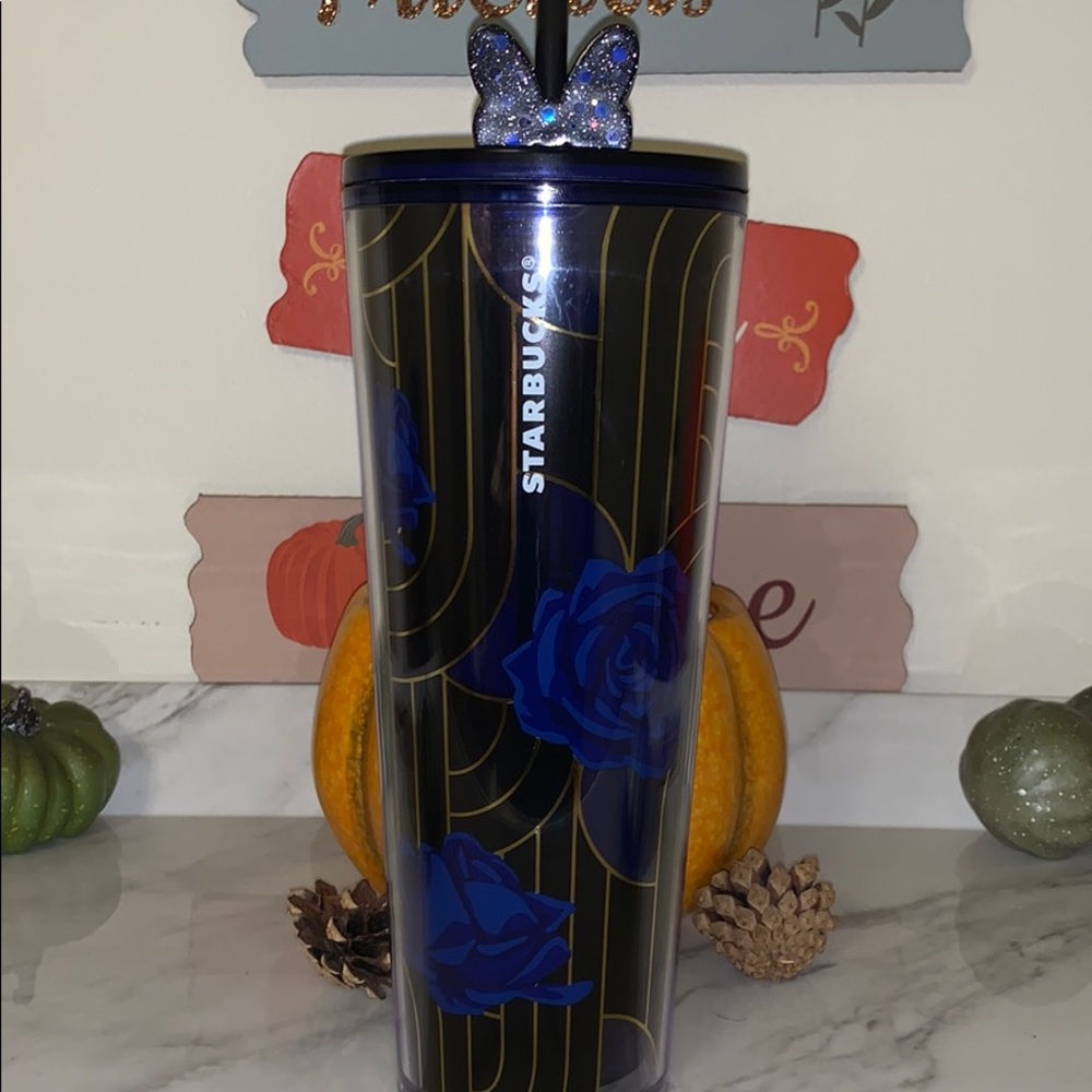 Starbucks blue roses with gold tumbler